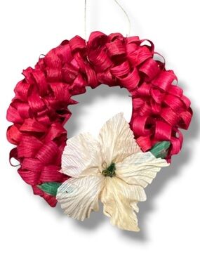 Mexican Christmas Tree Ornament Handmade Tamales Husk Leaves Wreathe Poinsettia